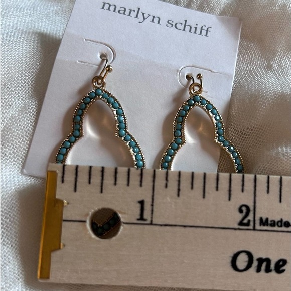 NWT Marilyn Schiff Turquoise and Gold Dangling Earrings 0012 - Picture 2 of 3